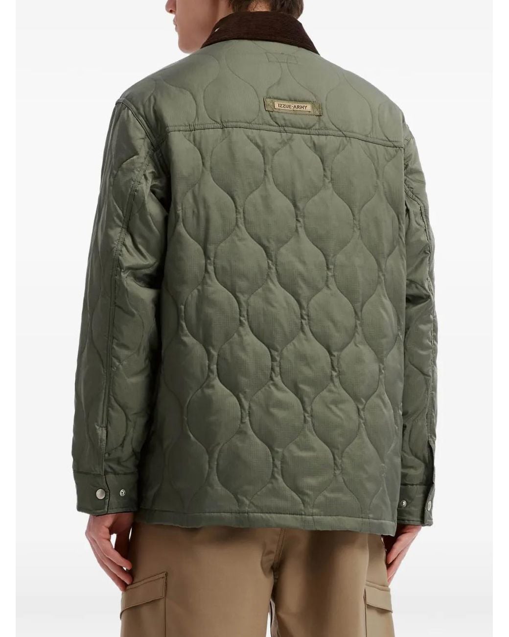 Izzue Green Quilted Corduroy-Collar Jacket for men