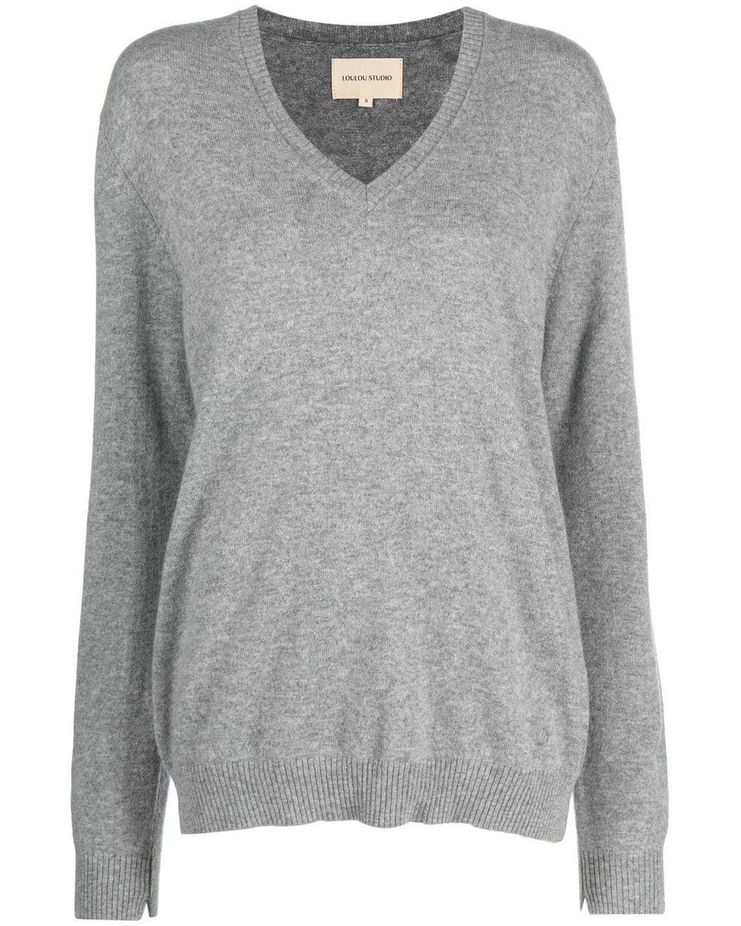 Loulou Studio V-neck Cashmere Sweater in Gray