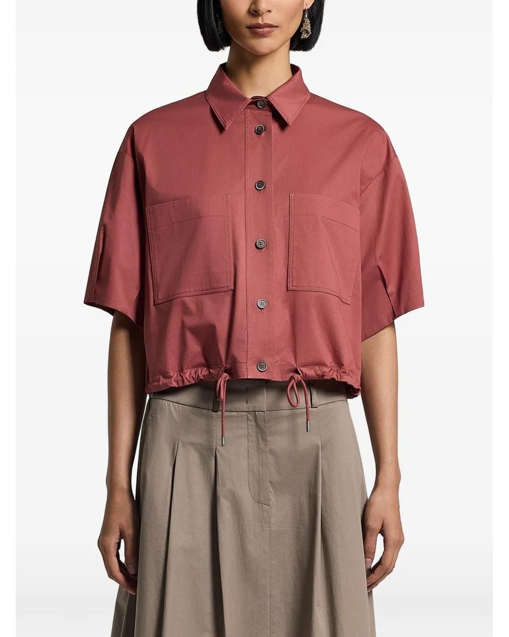Peserico Red Chemise À Lien De Resserrage Et Poches De Poitrine