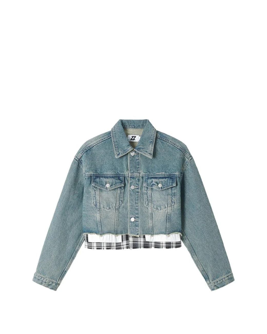 Izzue Blue Frayed-Check Denim Jacket