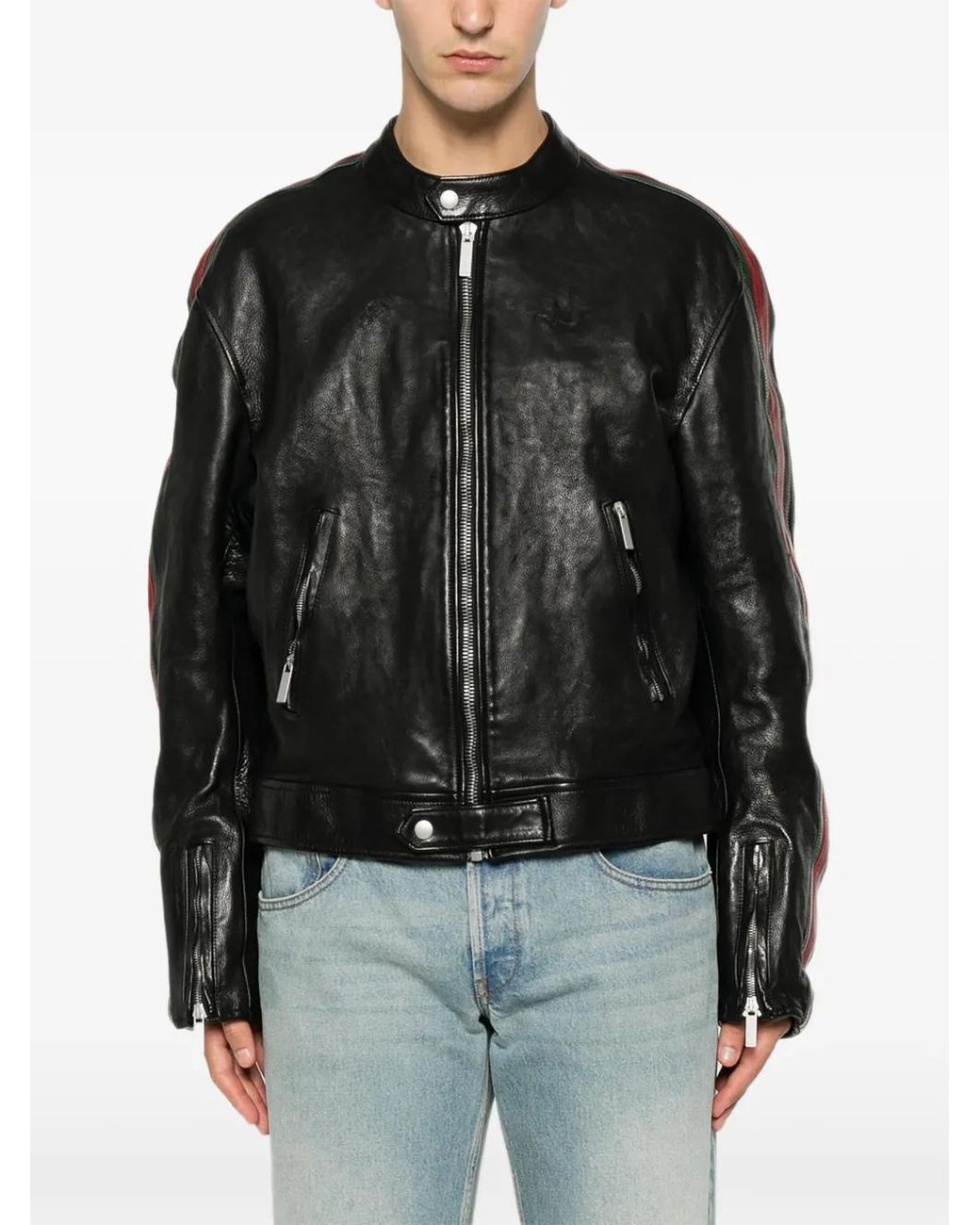 Gucci Black Buffalo Leather Biker Jacket With Web for men