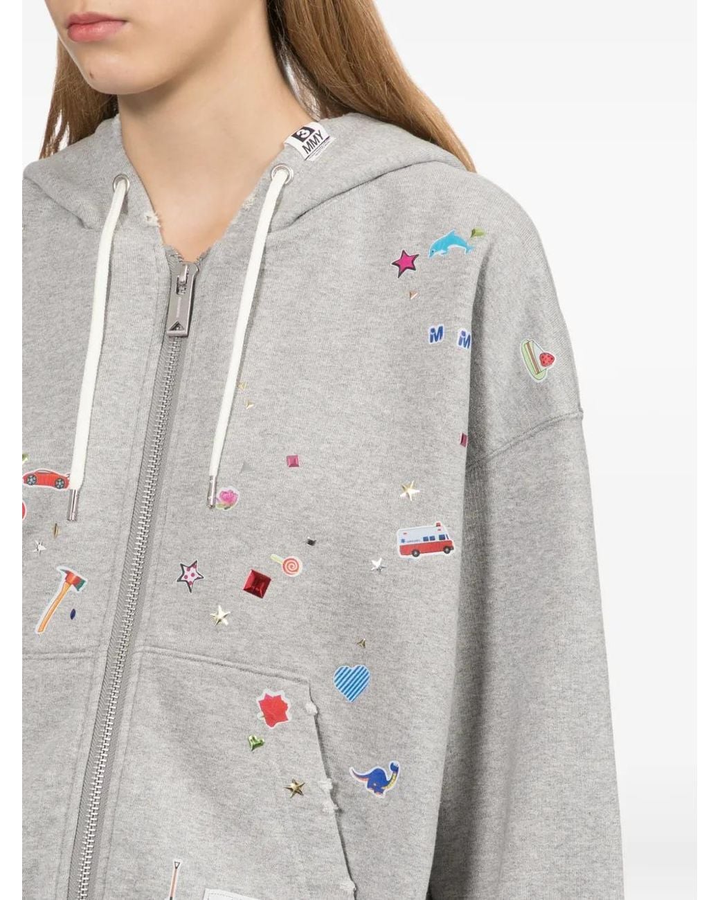 Maison Mihara Yasuhiro Gray Kids Sticker-Printed Zip-Up Hoodie