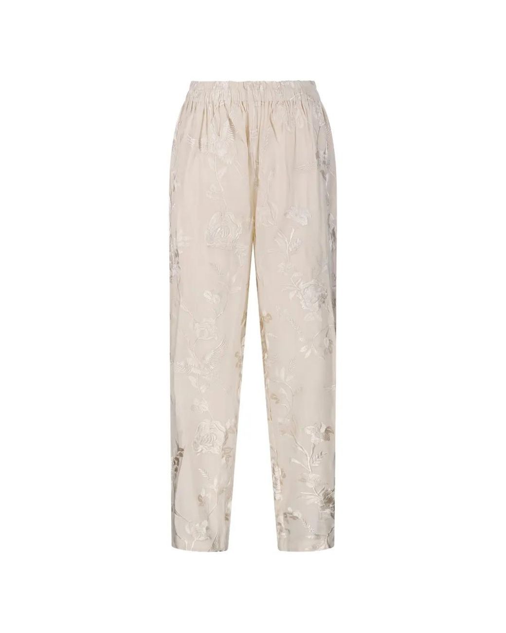 Mes Demoiselles White Floral-Embroidered Trousers
