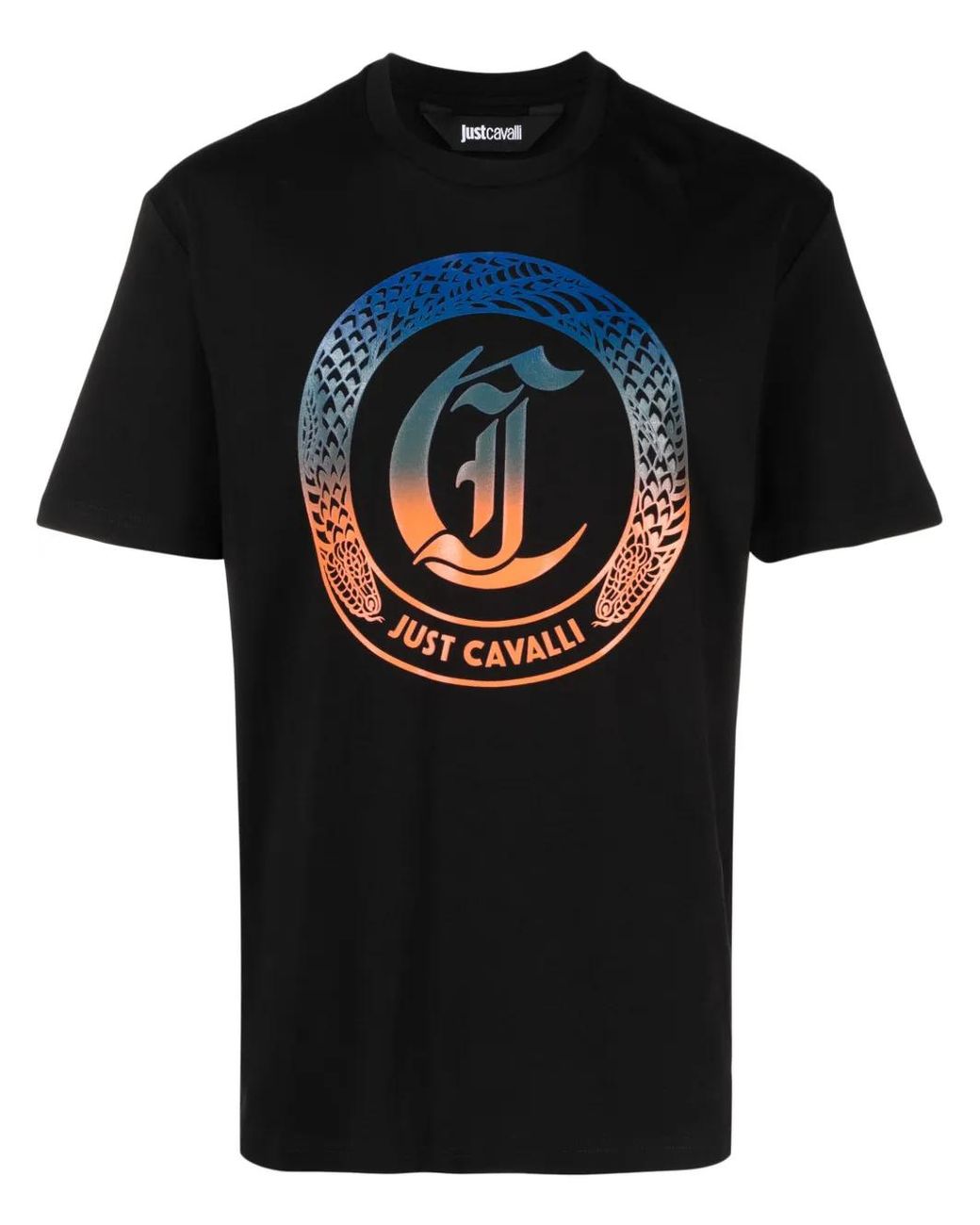Just Cavalli Black Logo-Print Cotton T-Shirt for men