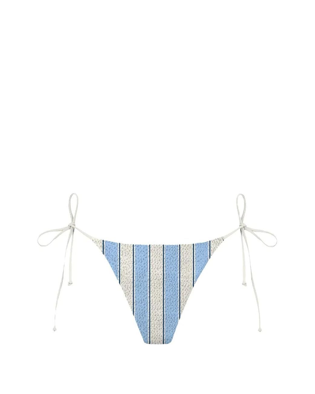 Mc2 Saint Barth Blue Crinkle-Finish Striped Bikini Bottoms