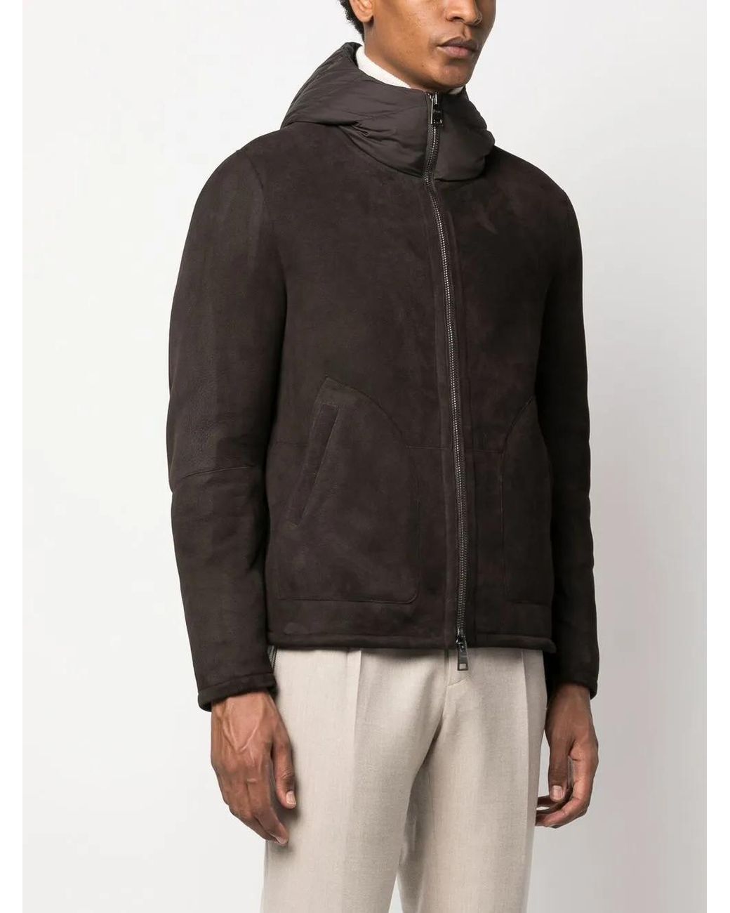 Herno Black Hooded Sheepskin-Shearling Jacket for men