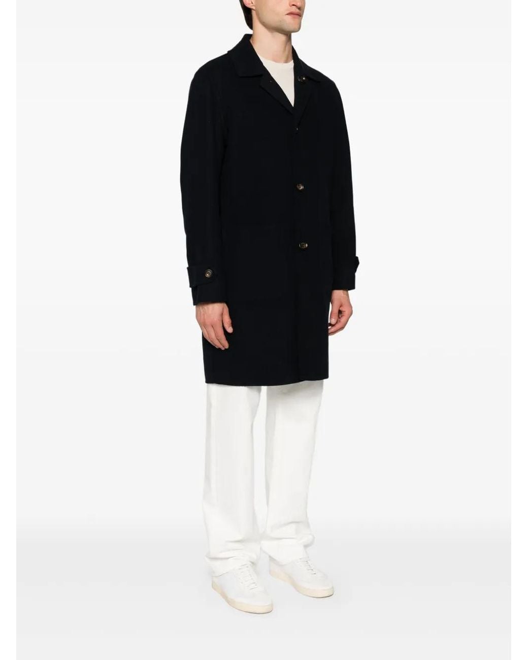 Eleventy Black Single-Breasted Reversible Wool Coat for men