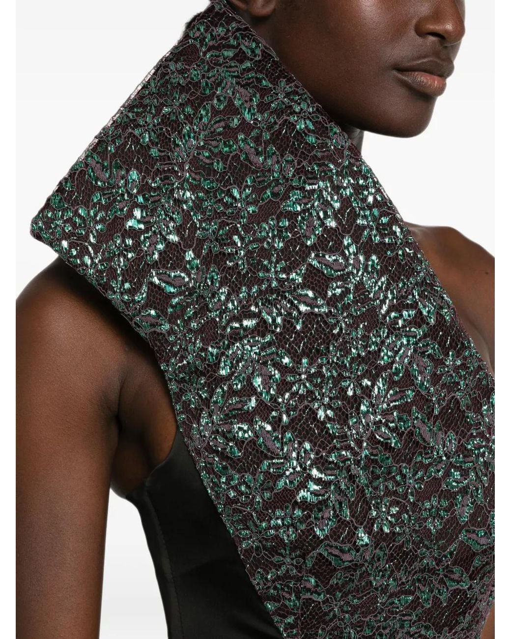 MITILIANE COUTURE Black One-Shoulder Lace-Panelled Maxi Dress