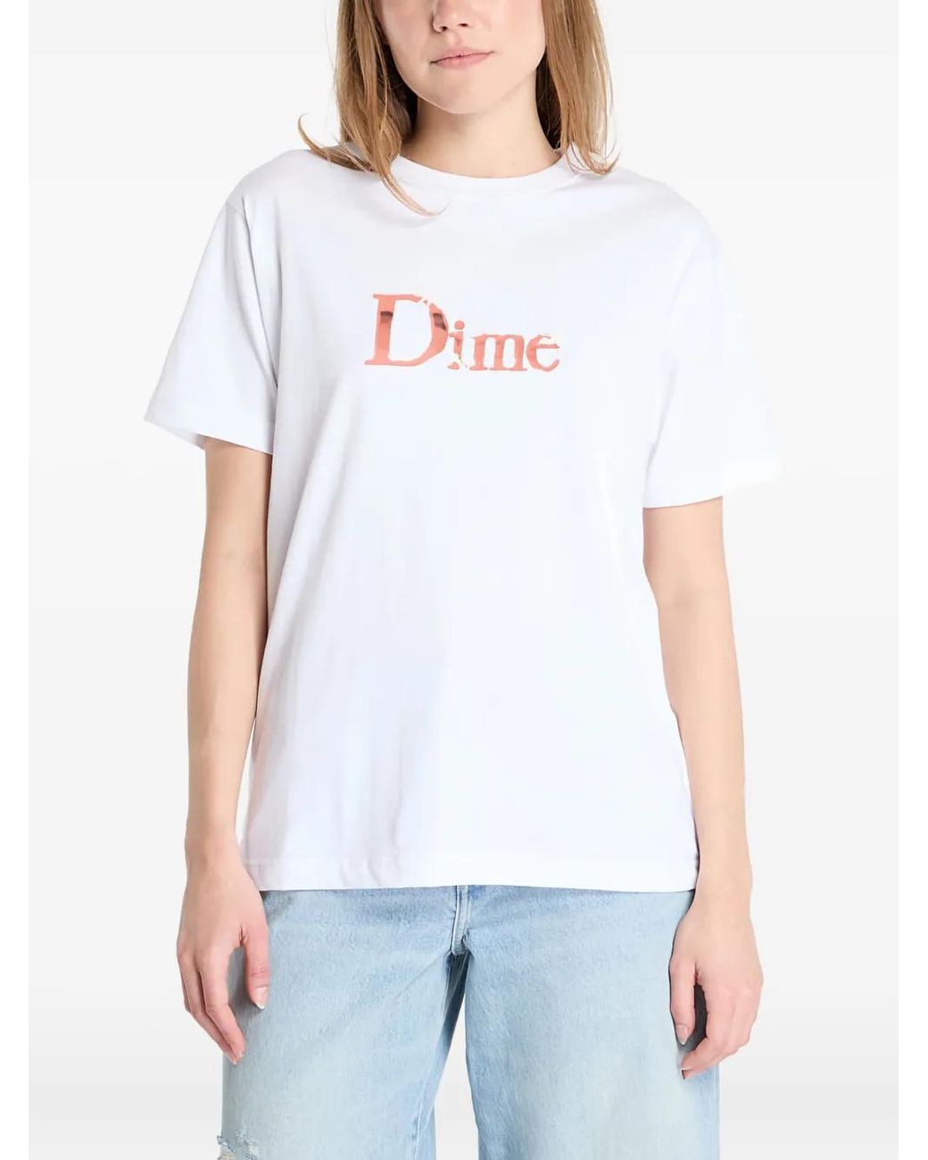 Dime White Logo-Print T-Shirt