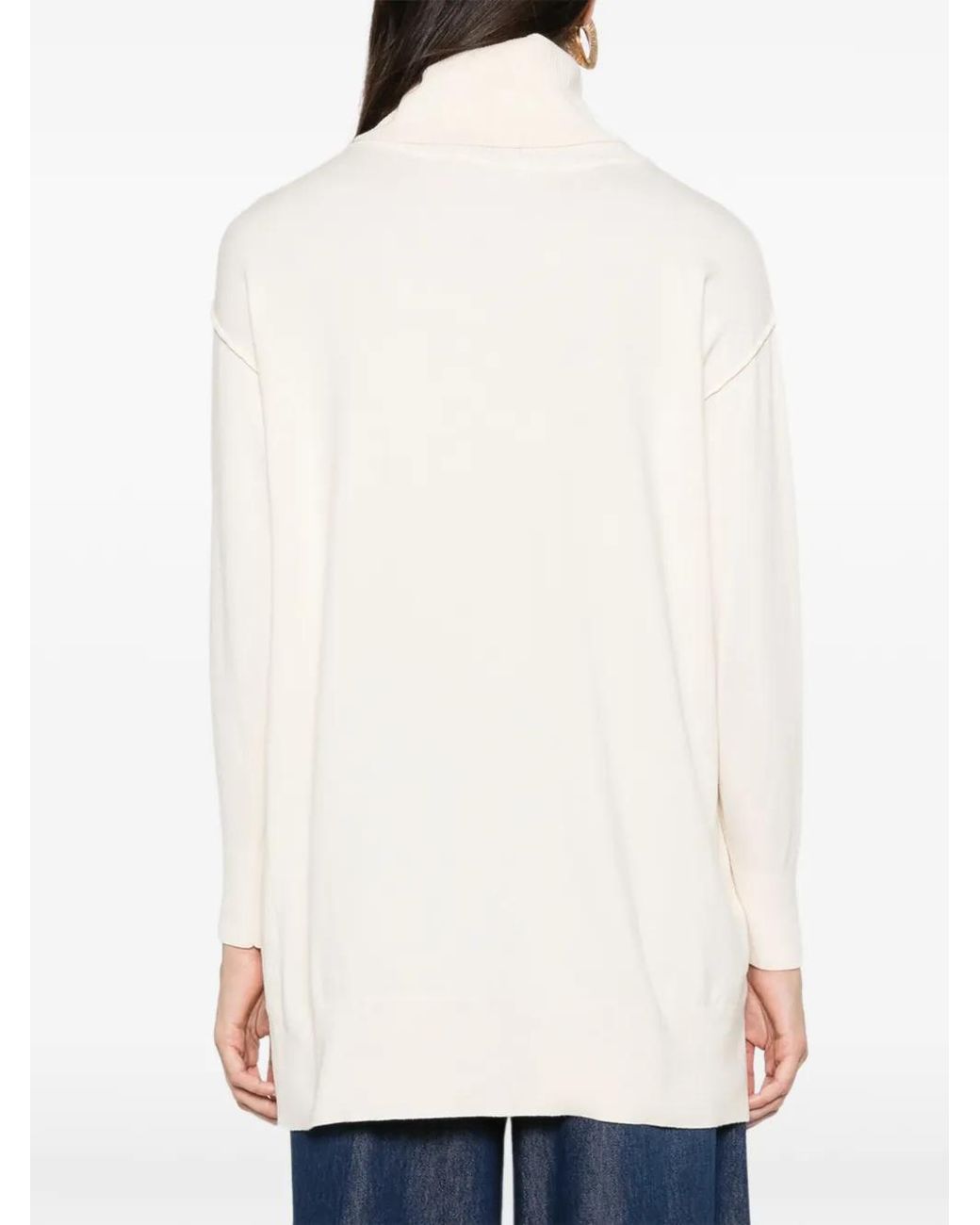 Please White Roll-Neck Side-Slit Sweater