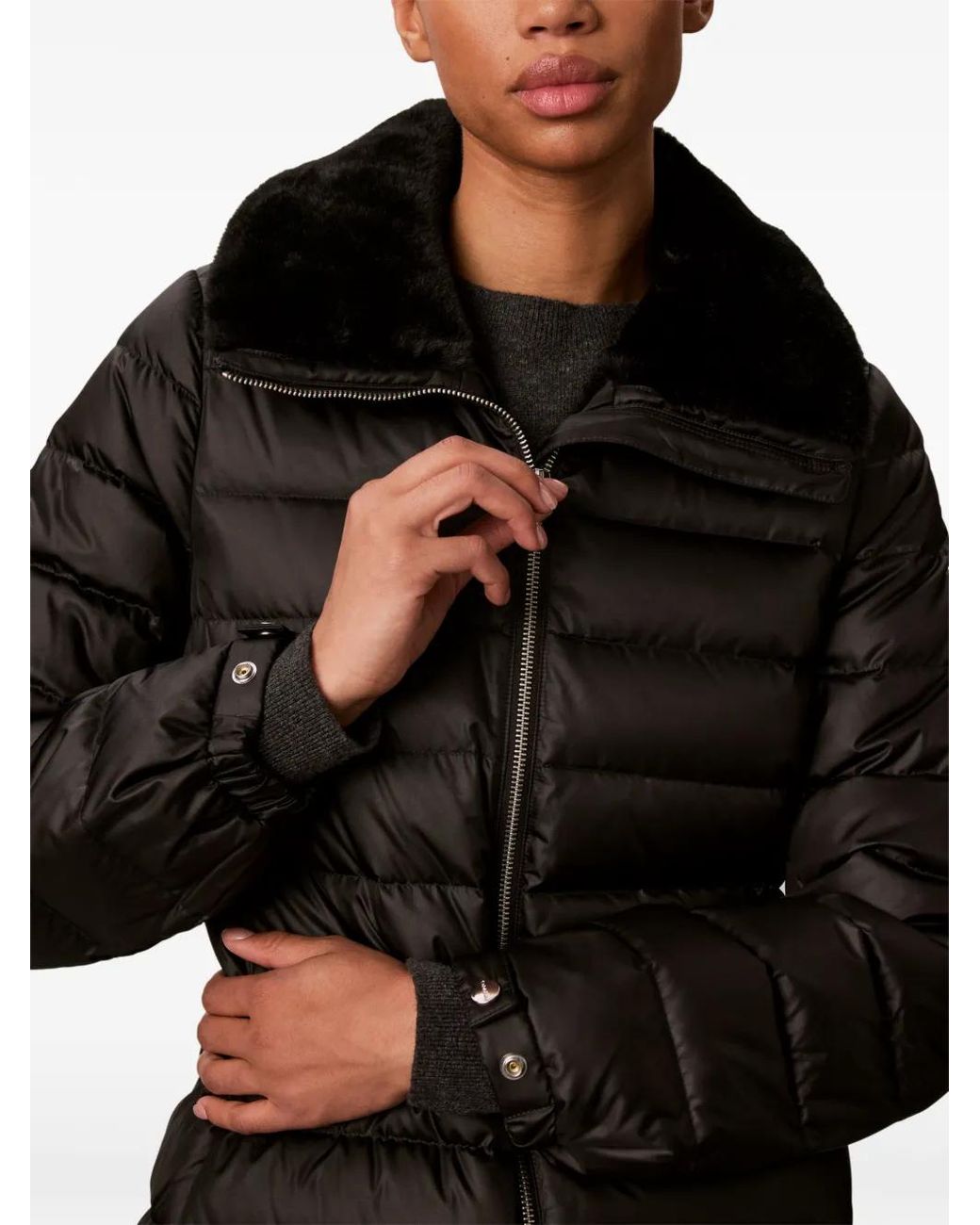 Calvin Klein Black Faux-Fur-Trim Quilted Jacket