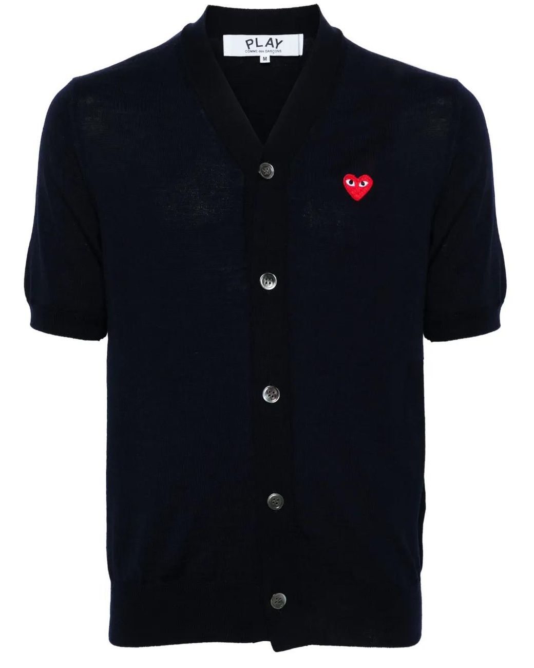 COMME DES GARÇONS PLAY Blue Heart-Patch Short-Sleeve Cardigan
