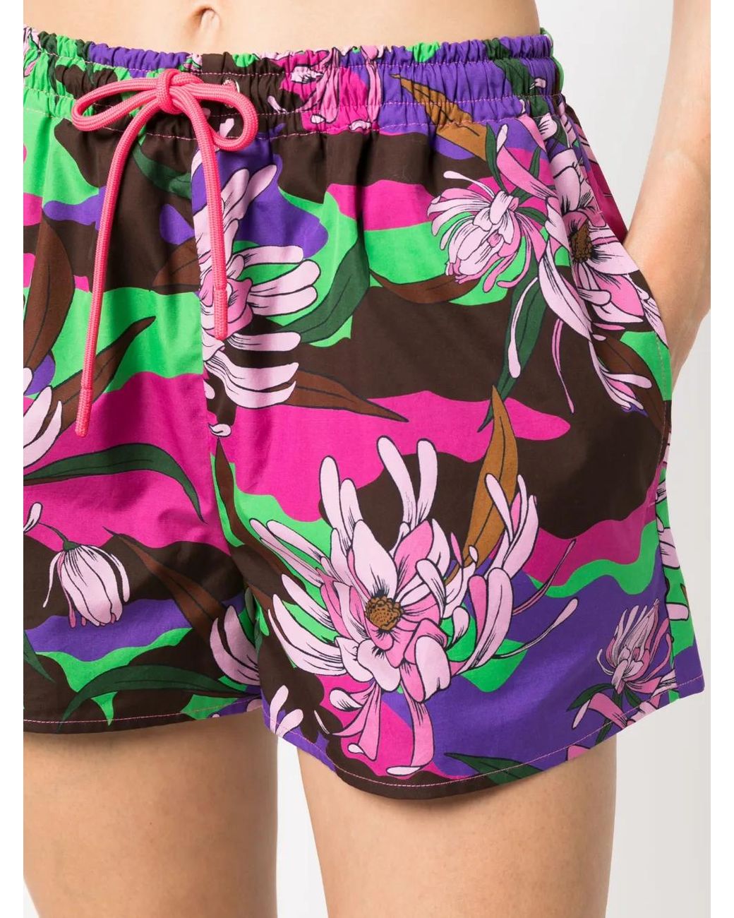 Moncler Pink Floral-Print Drawstring Shorts