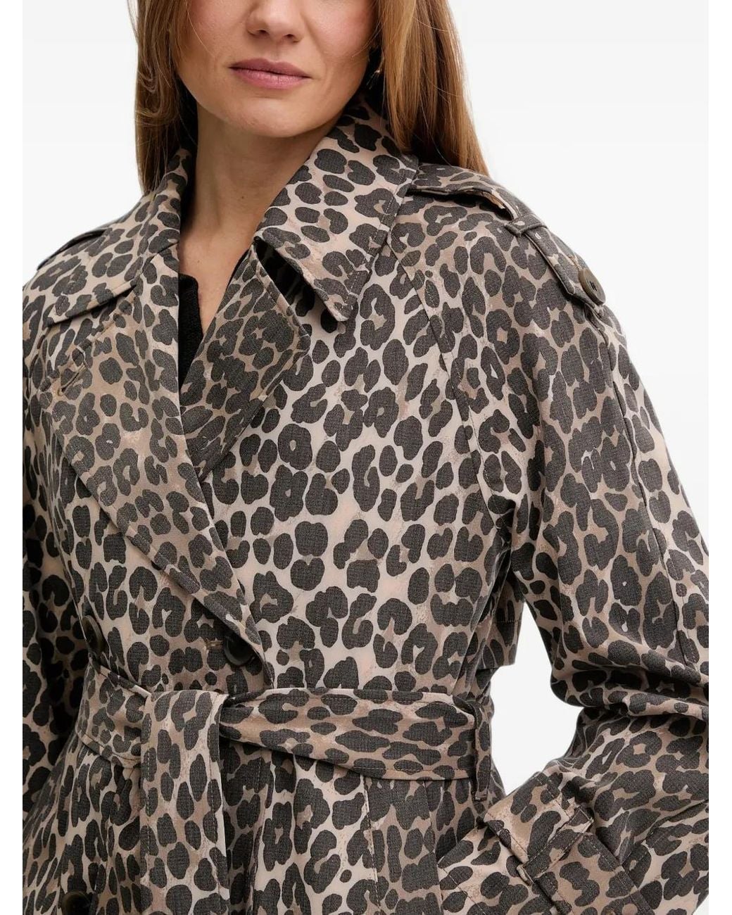 DKNY Black Leopard-Print Trench Coat