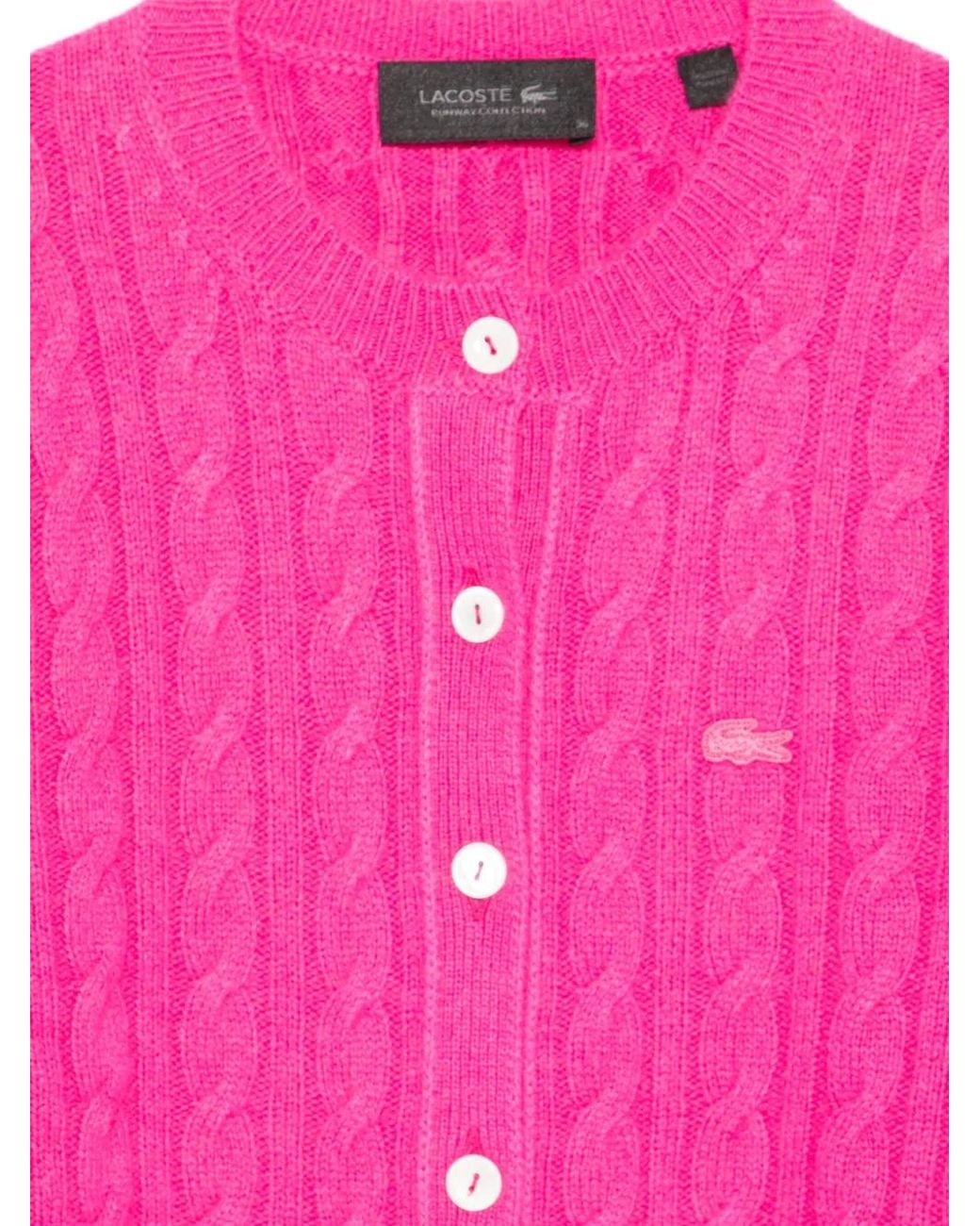 Lacoste Pink Cable-Knit Cardigan