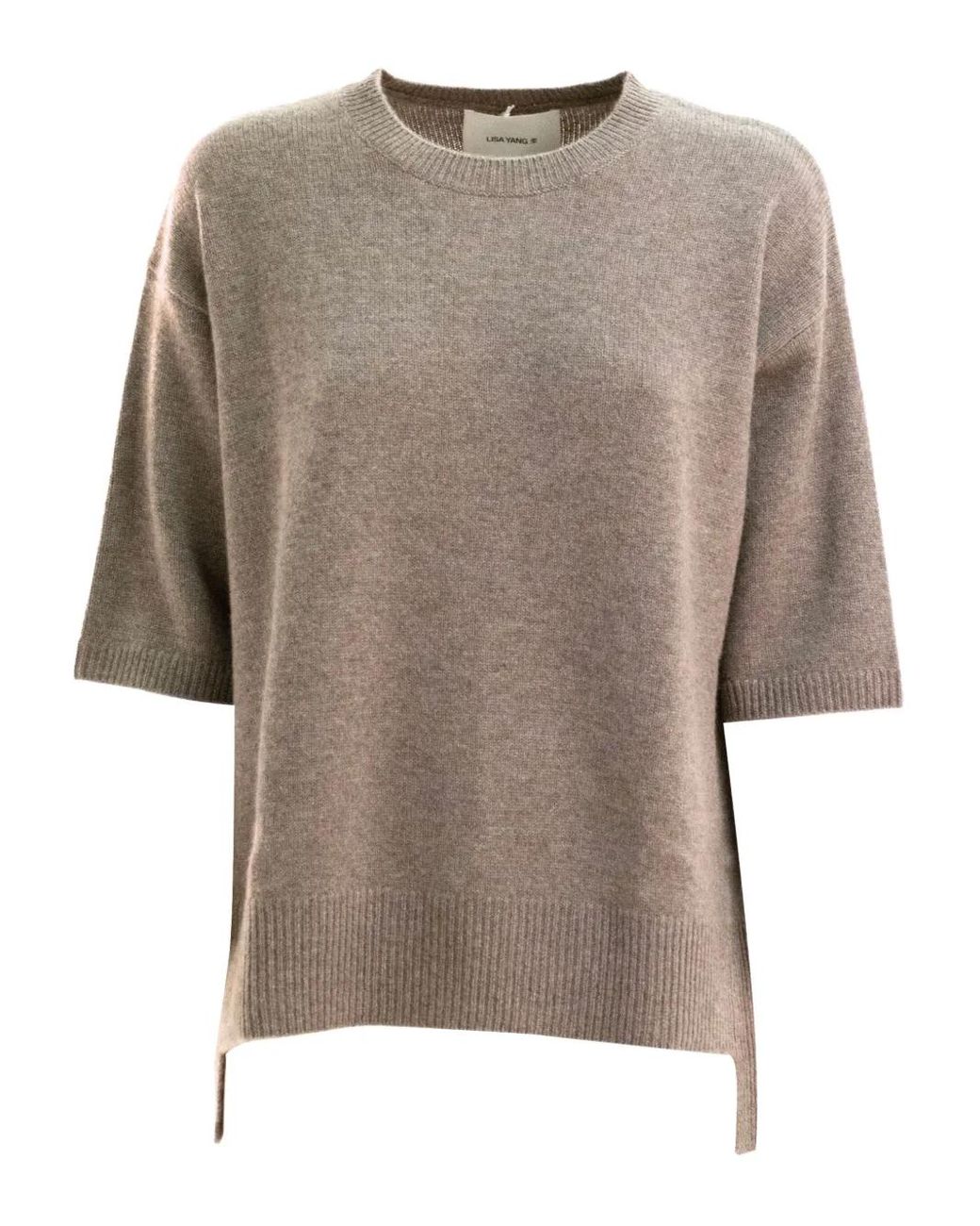 Lisa Yang Brown Short-Sleeve Side-Slit Sweater