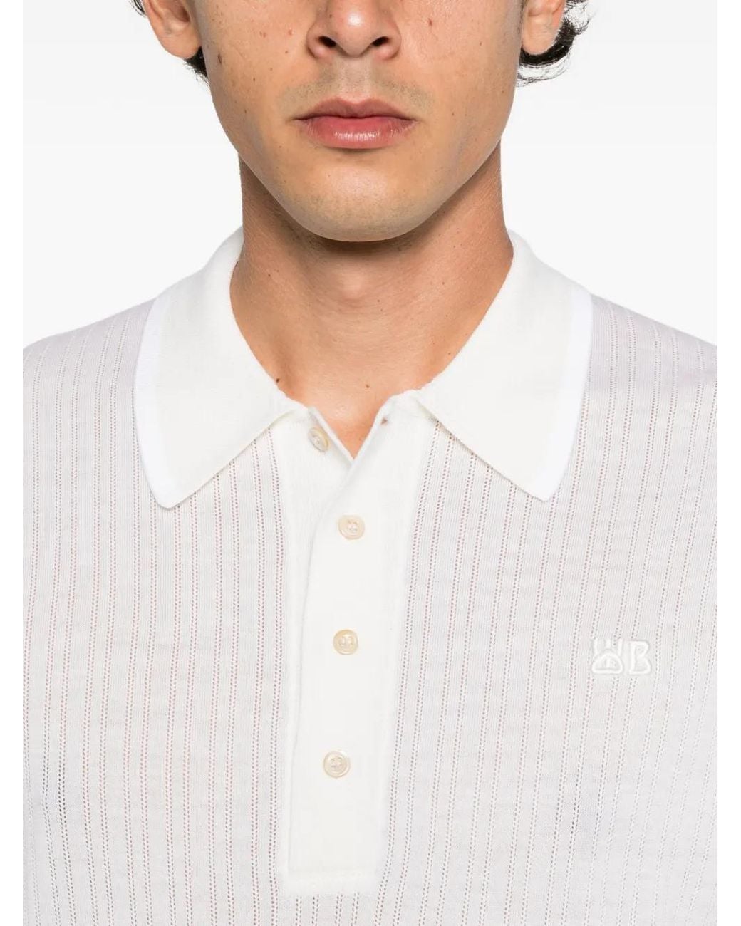 Wales Bonner White Blessings Lace-Knit Polo Shirt for men
