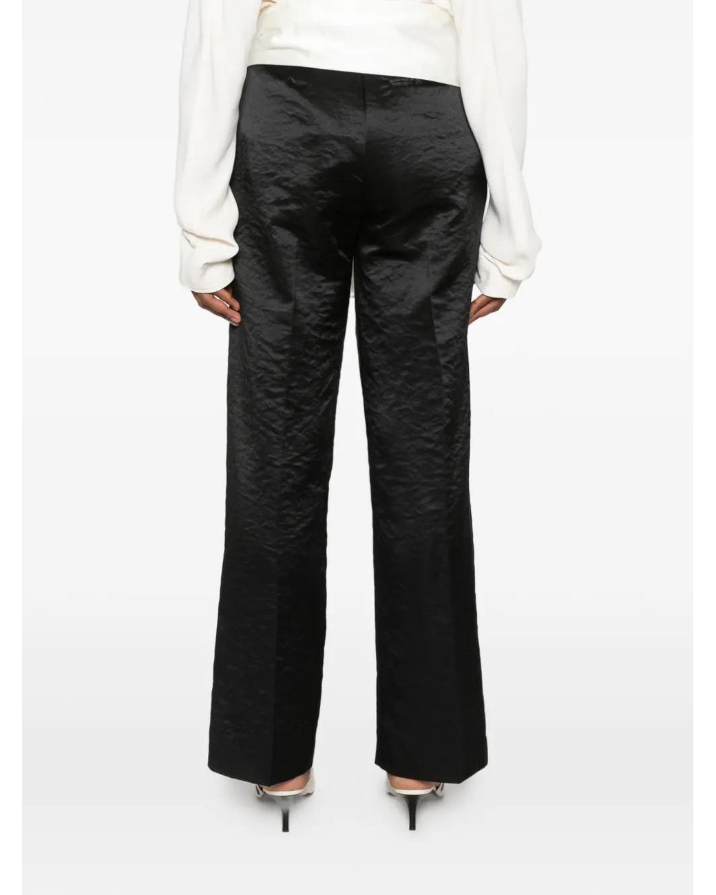 Forte_forte White Satin-Finish Wide-Leg Trousers