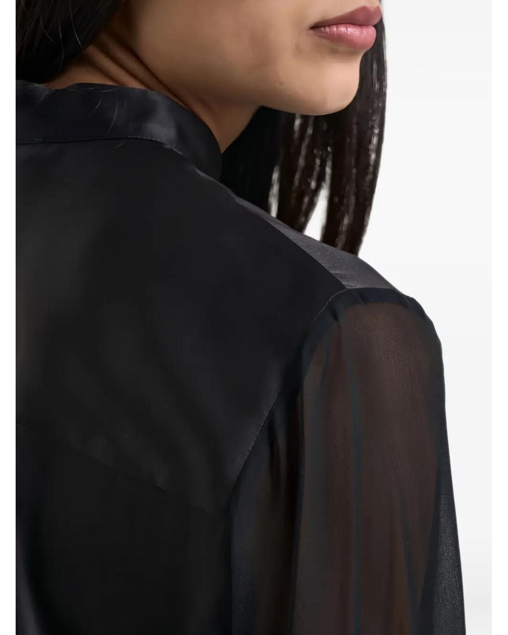 Semicouture Black Sheer-Sleeve Satin Shirt
