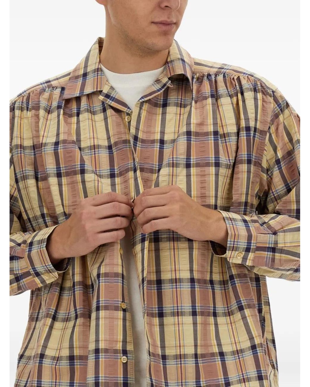 A.I.E. Natural Checked Cotton Shirt for men