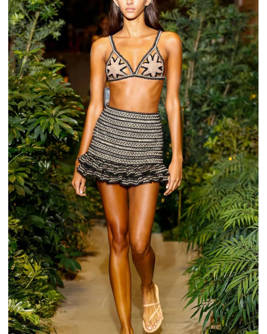 PATBO Brown Ruffled Mini Skirt