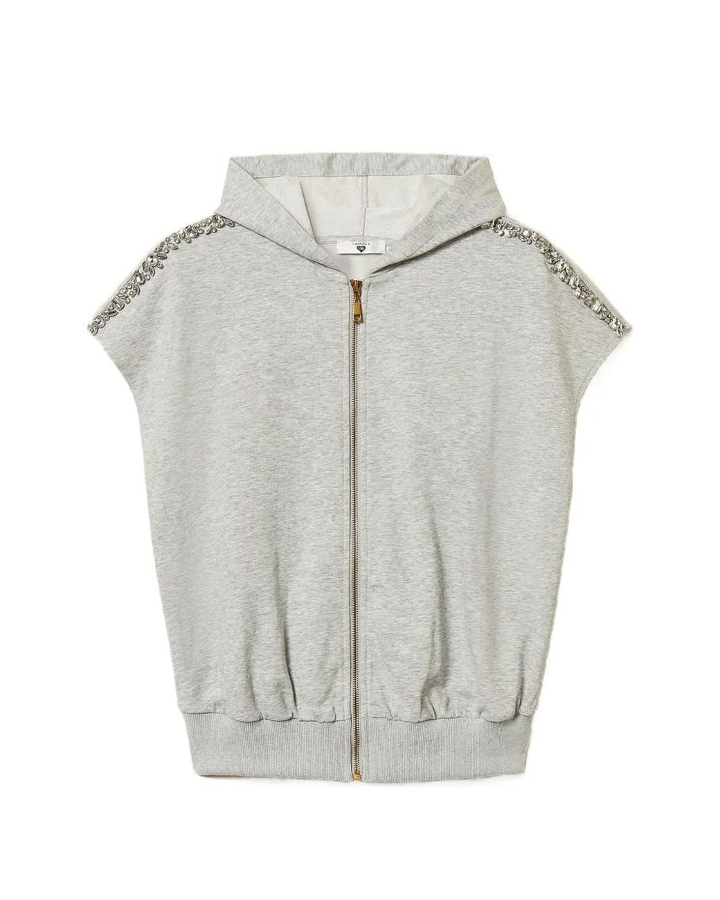 Twinset Gray Hoodie With Cabochon Embroidery