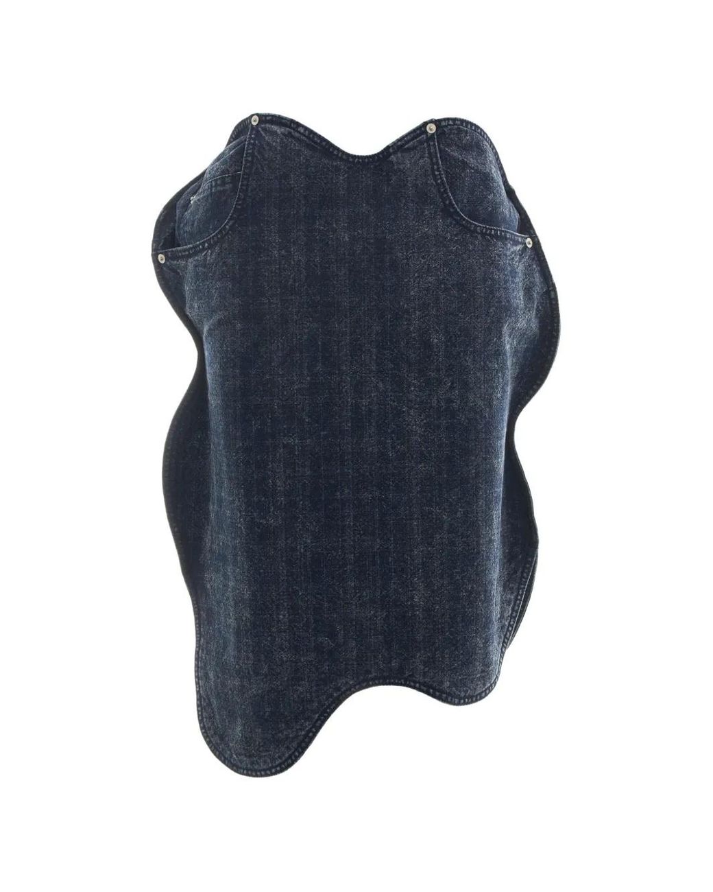 Pushbutton Blue Acid-Wash Asymmetric Skirt