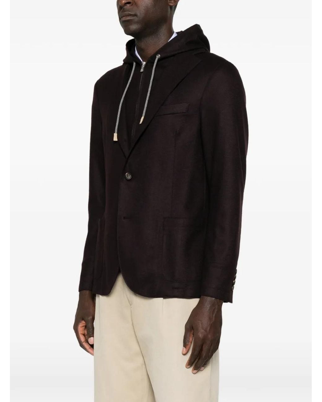 Eleventy Black Hooded Layered Jacket for men