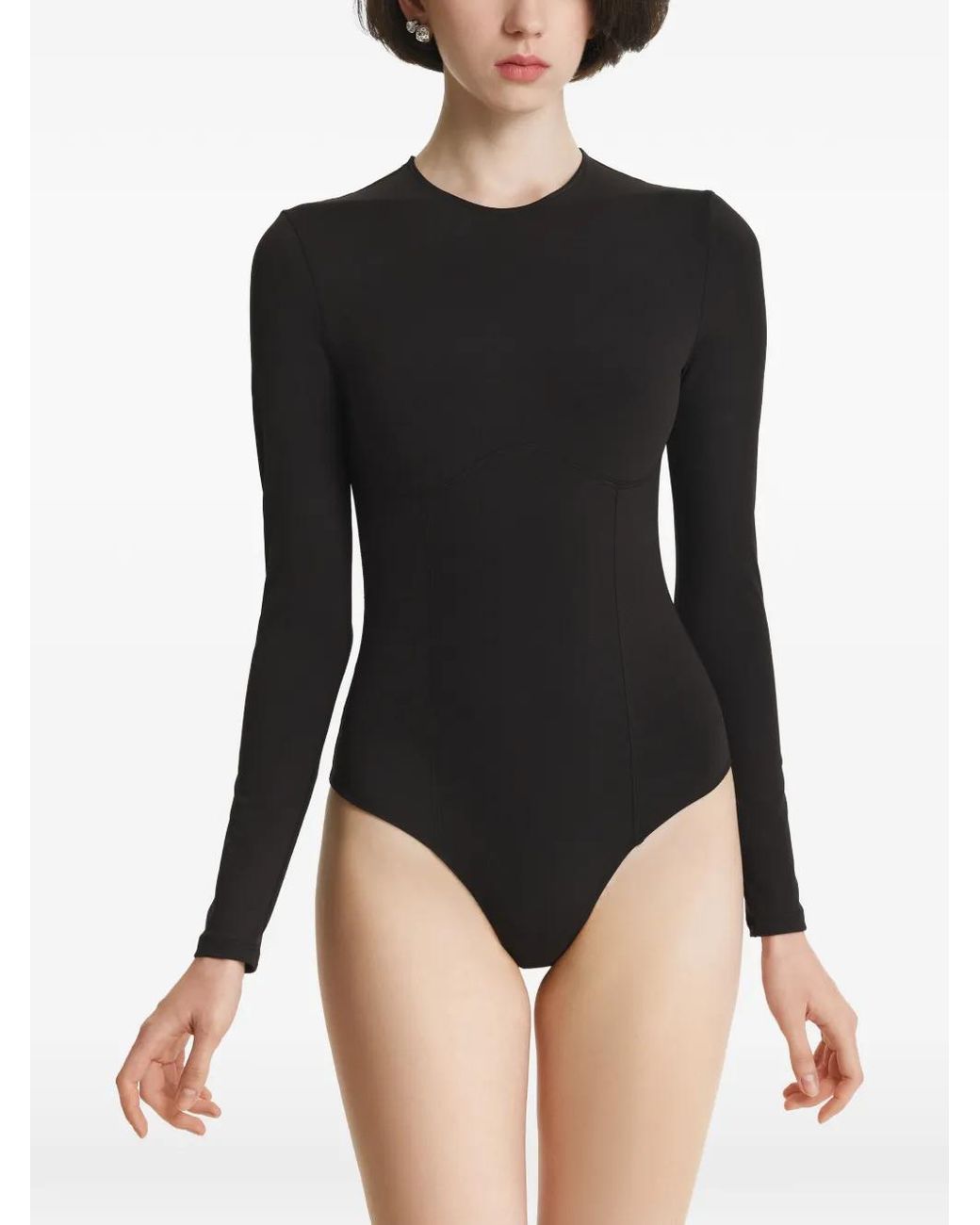 2310 STUDIO Black Long-Sleeve Panelled Bodysuit