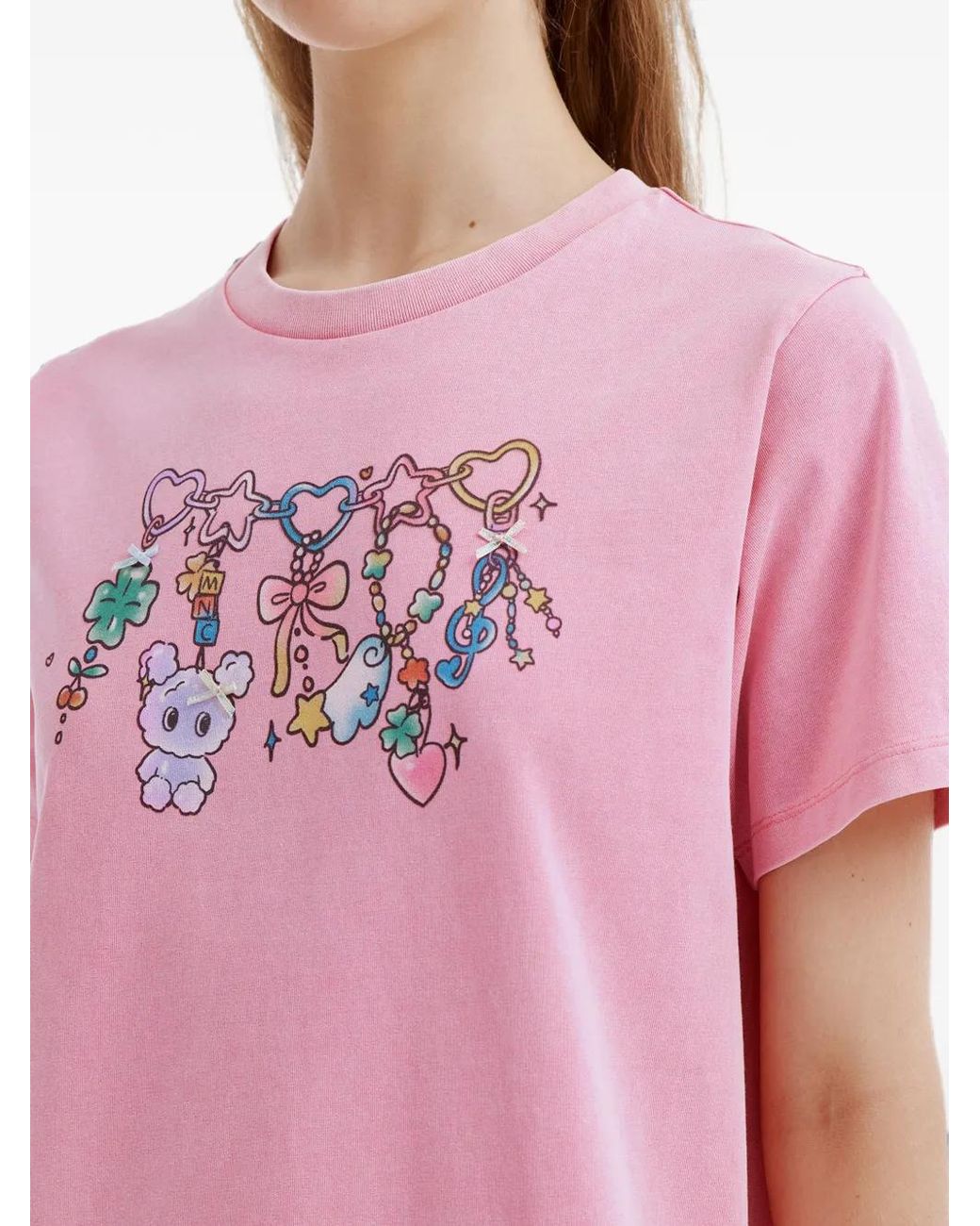 Mini Cream Pink Graphic-Print Bow-Detail T-Shirt