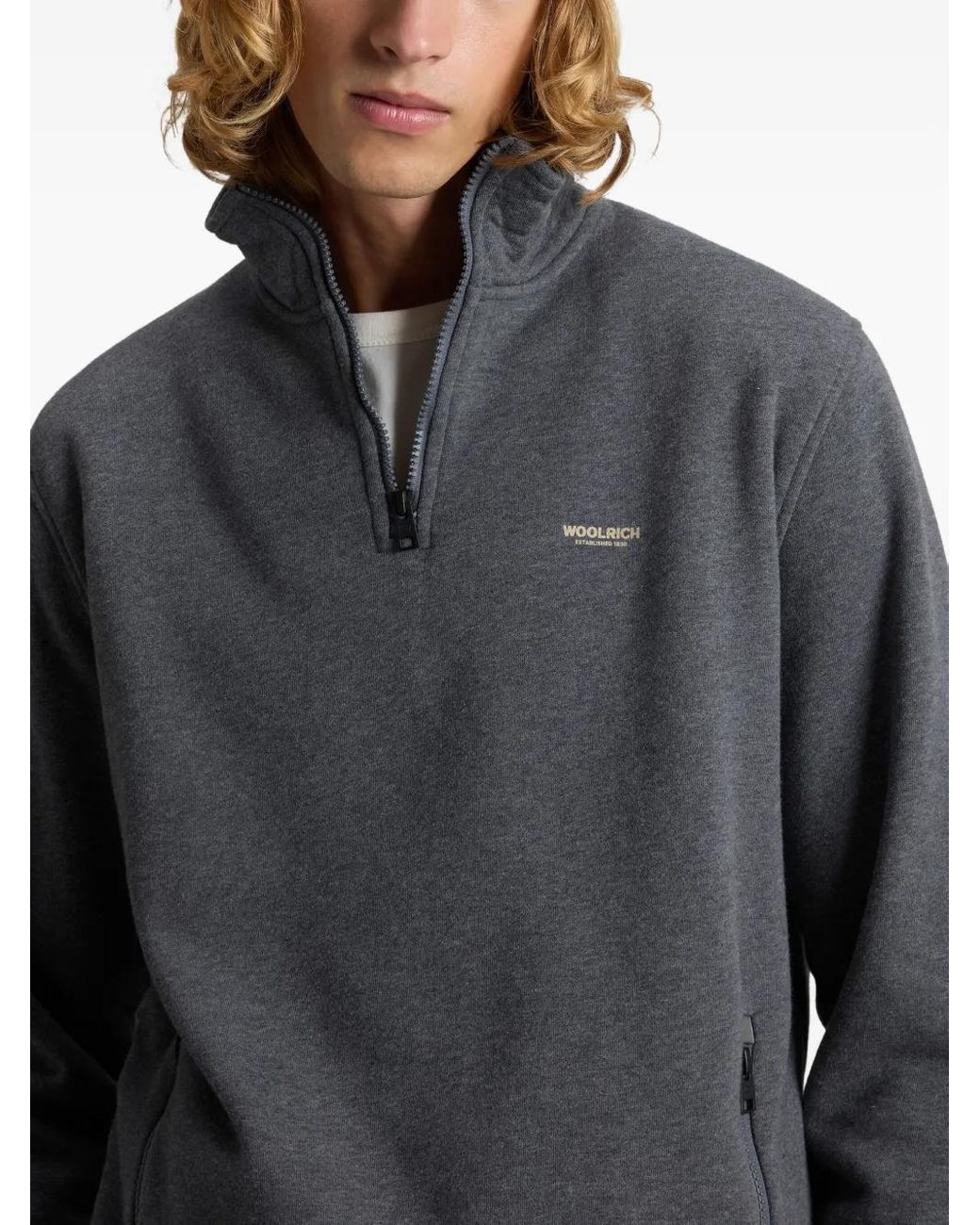 Woolrich Gray Mixmedia Zip Sweatshirt for men