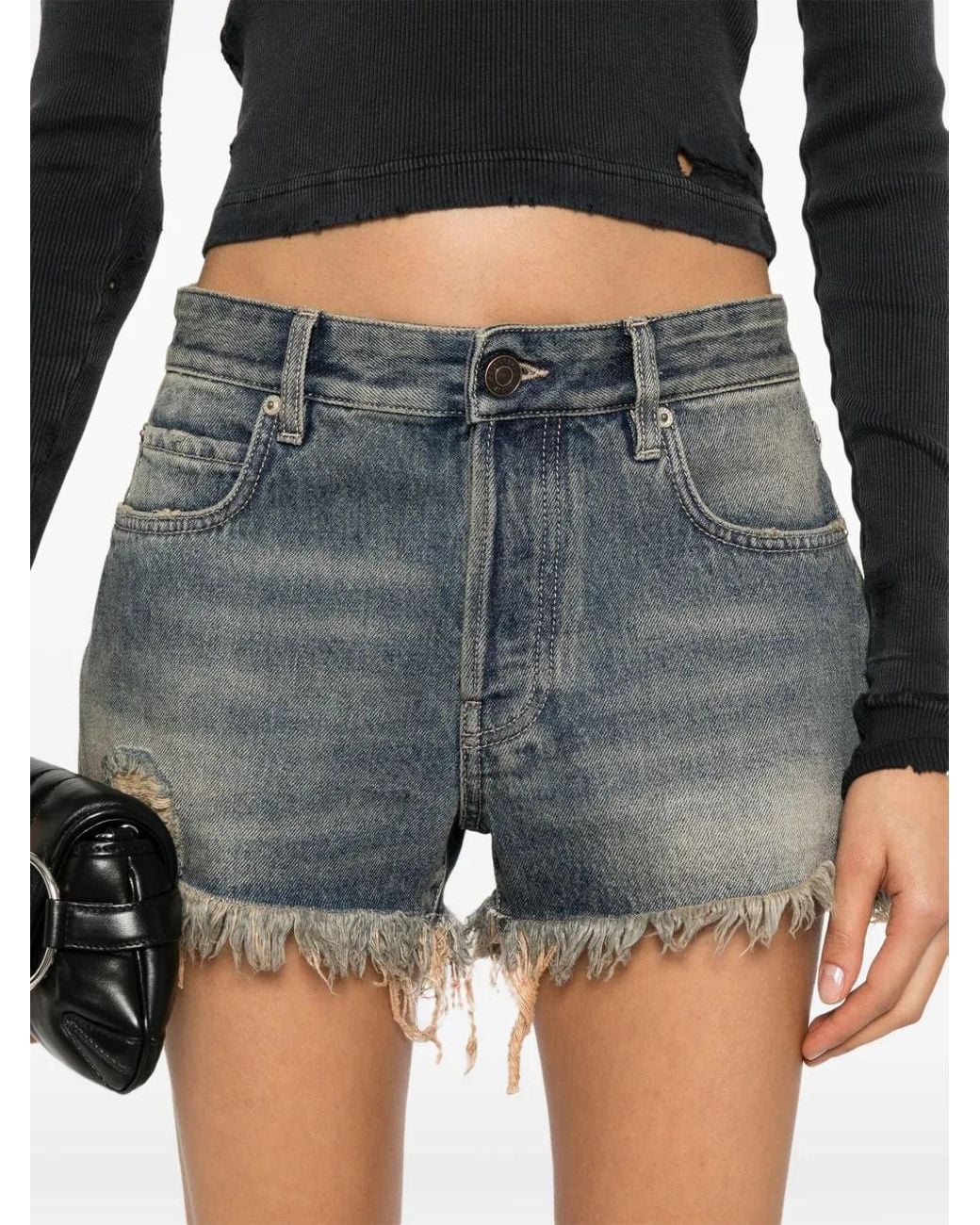 Balenciaga Gray Logo-Patch Denim Shorts