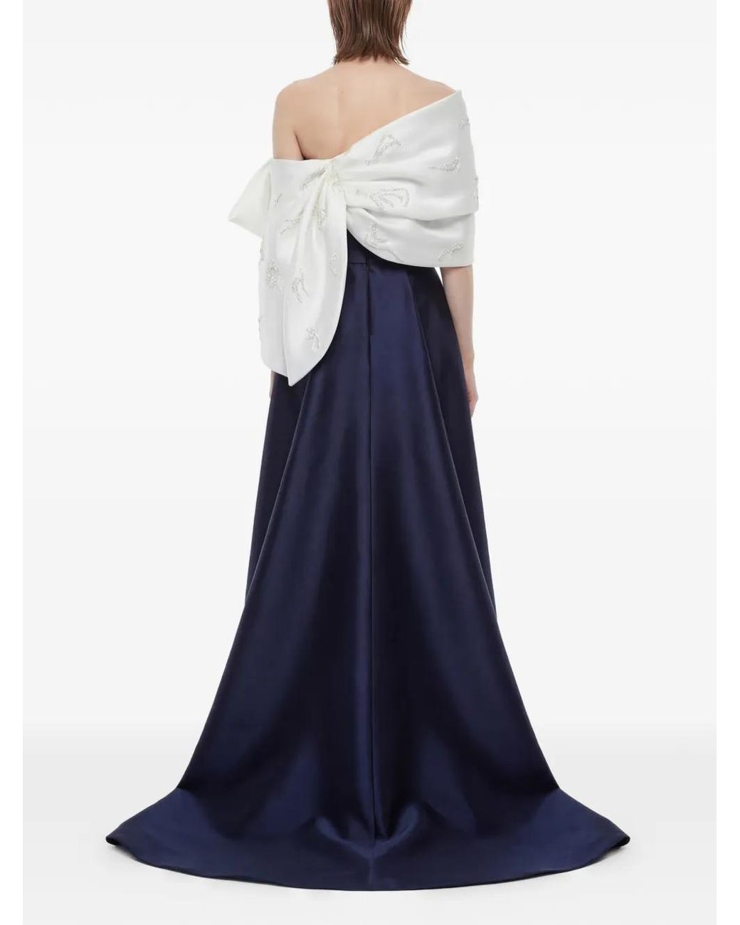 Gatti Nolli by Marwan Blue Bow-Bodice Bead-Embellished Gown