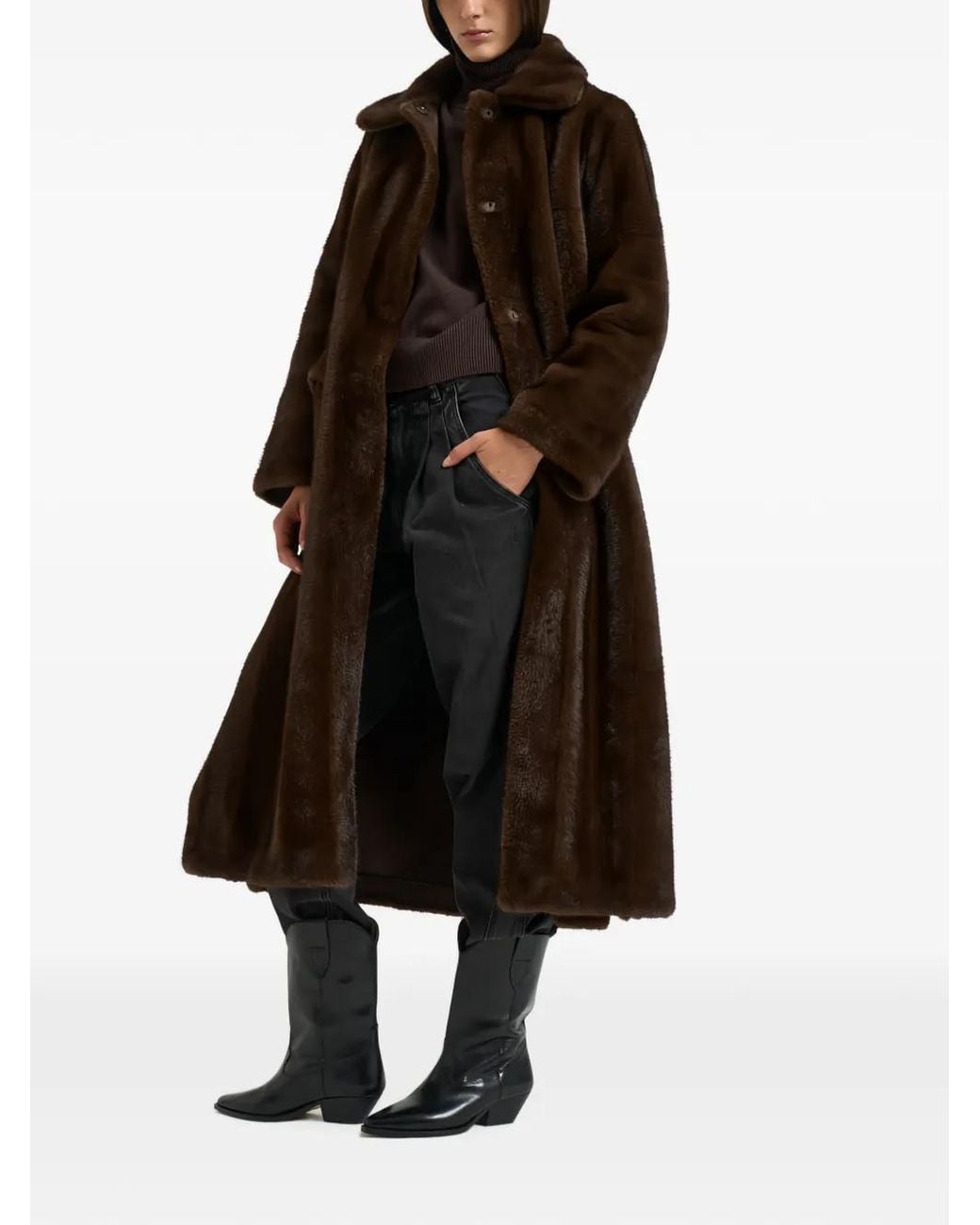 Valentini Black Belted Faux-Fur Coat