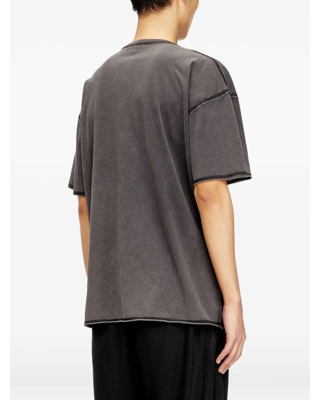 DIESEL Gray T-Shirt With Appliqué Logo And Raw Edge for men