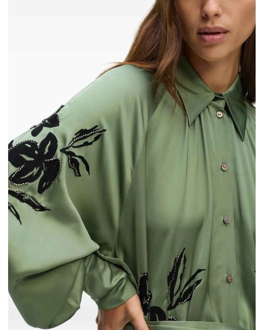 Karl Lagerfeld Green Orchid Satin Shirt Dress