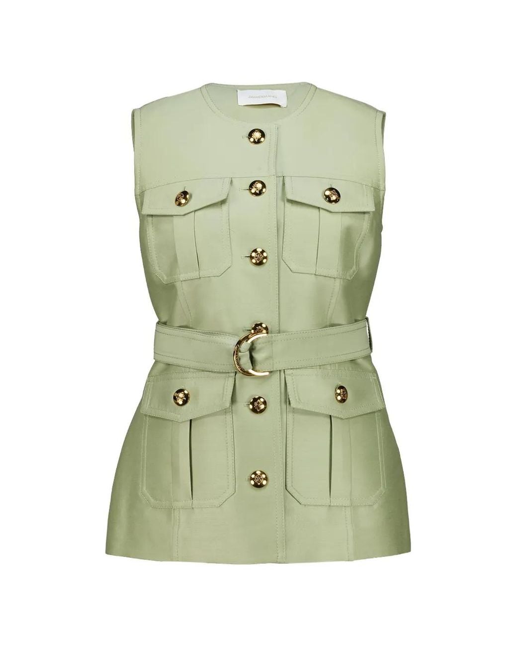 Zimmermann Green Luna Wool Silk Utility Vest