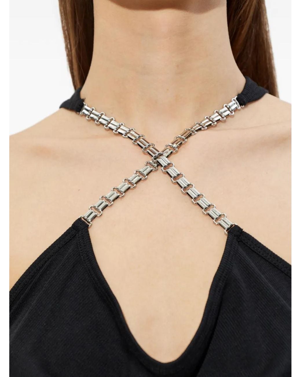 M I S B H V Black Chain-Detail Halterneck Dress
