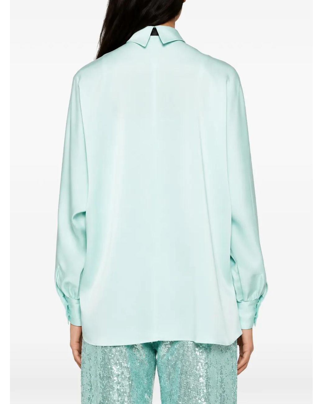 Styland Blue Chemise À Manches Kimono Et Lavallière