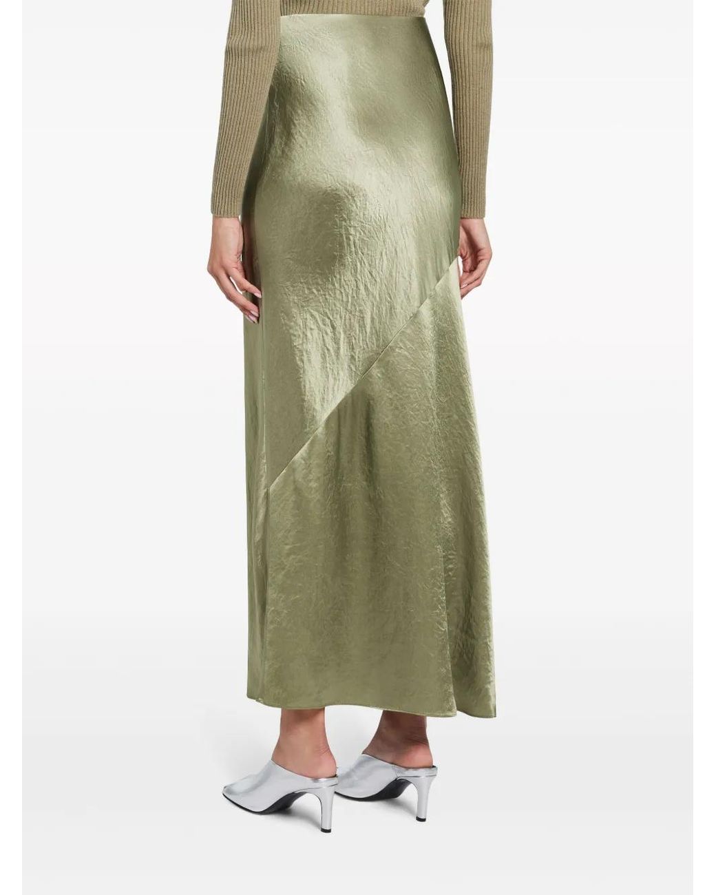 Vince Green Crinkled-Finish Satin Maxi Skirt