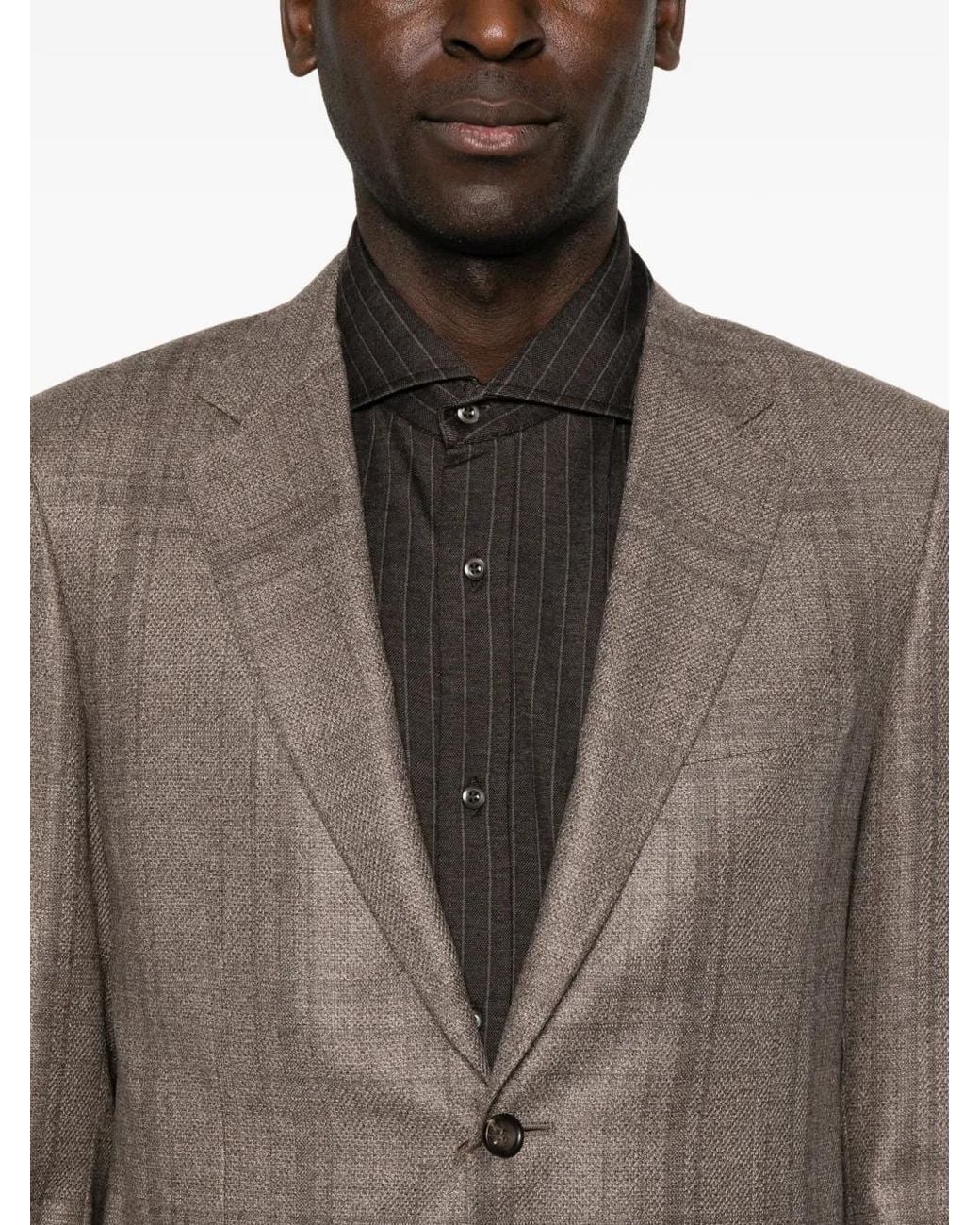 Canali Brown Check-Pattern Notched-Lapels Blazer for men