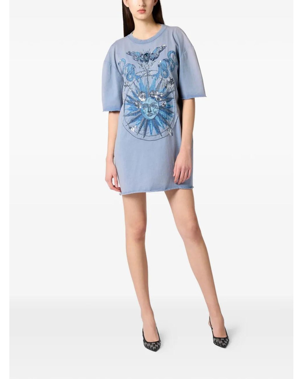 Philipp Plein Mini Open-Back Butterfly-Motif Dress in Blue | Lyst