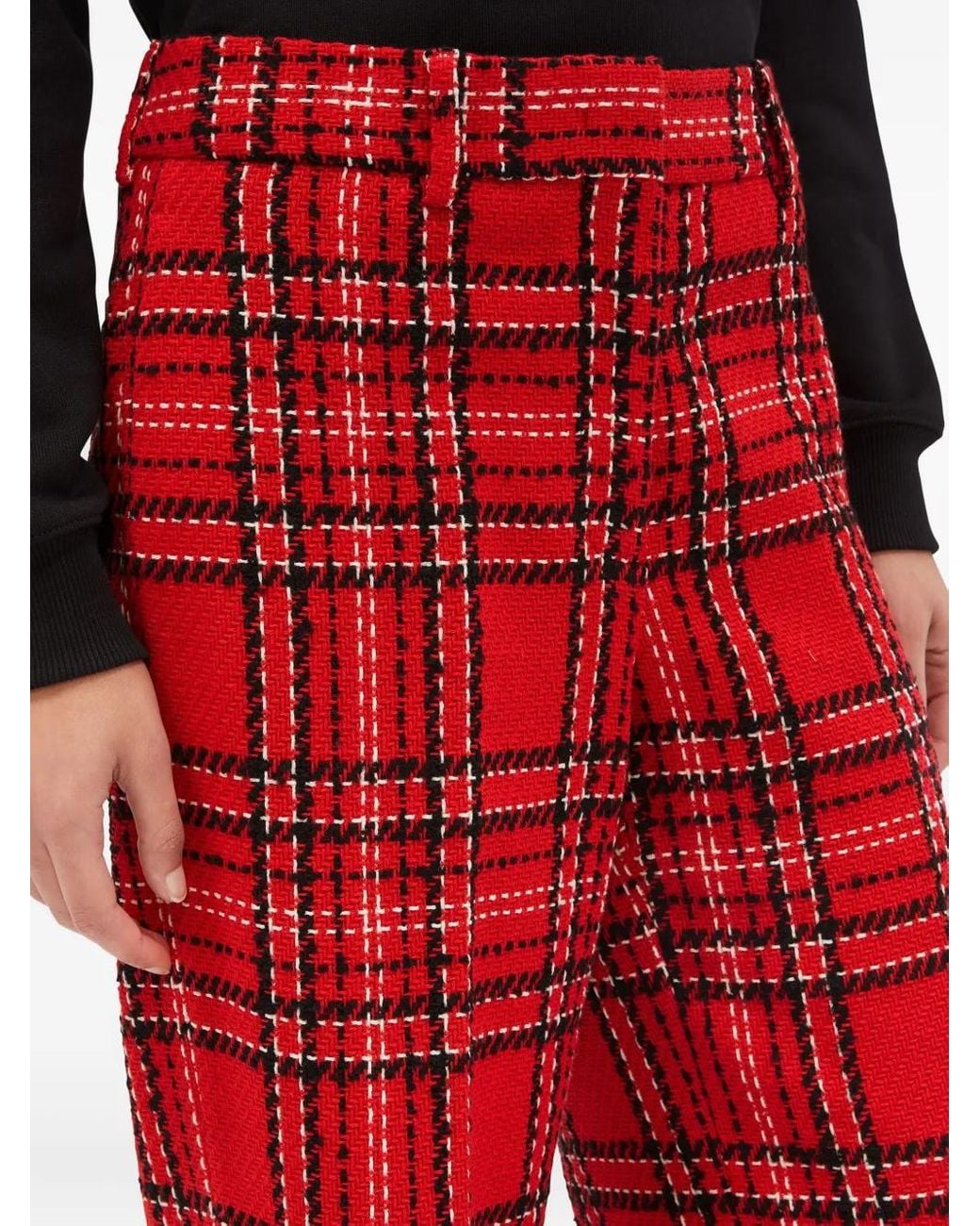 MSGM Red Gerade Hose Mit Karomuster