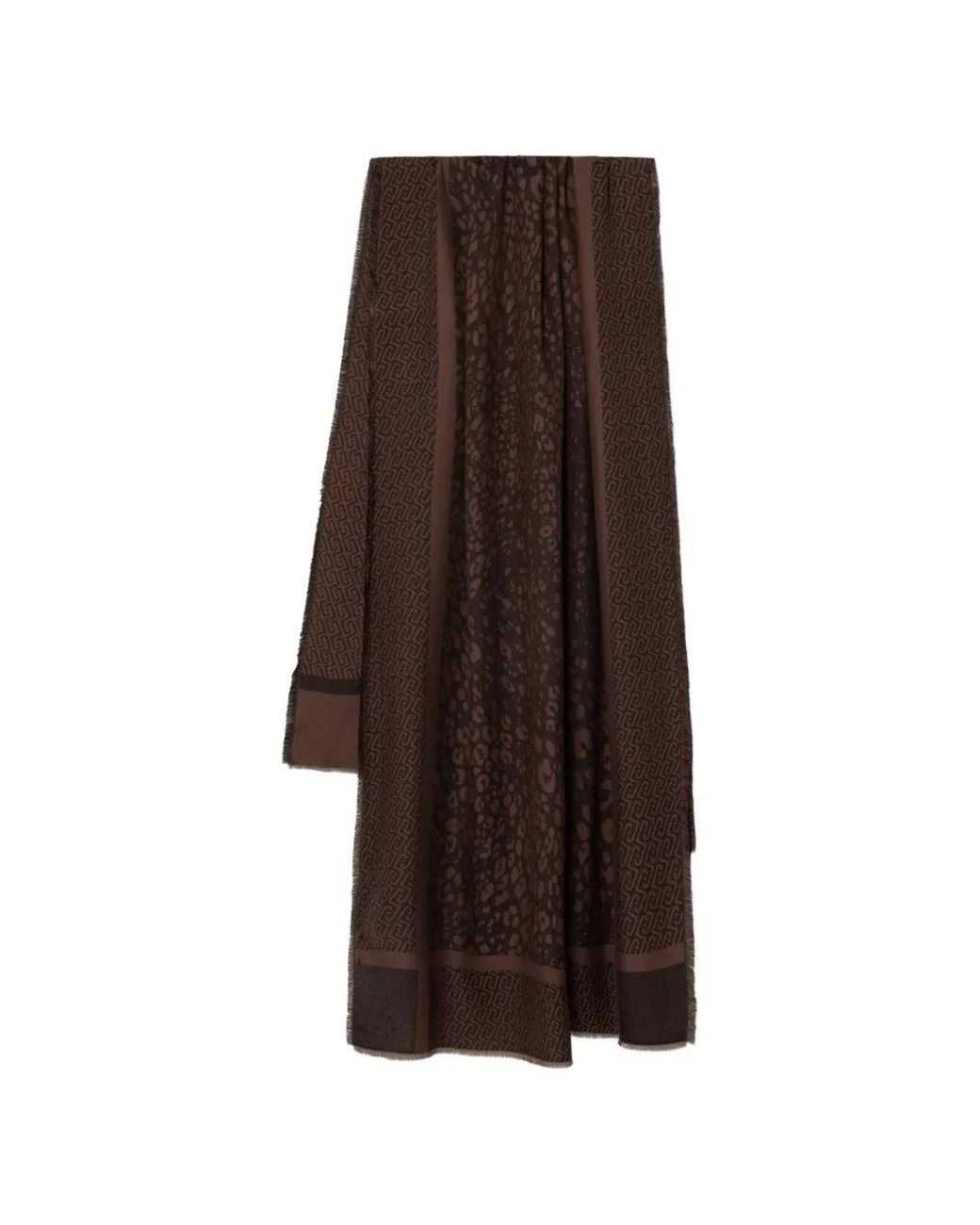 Liu Jo Brown Animal Print Jacquard Stole With Logo