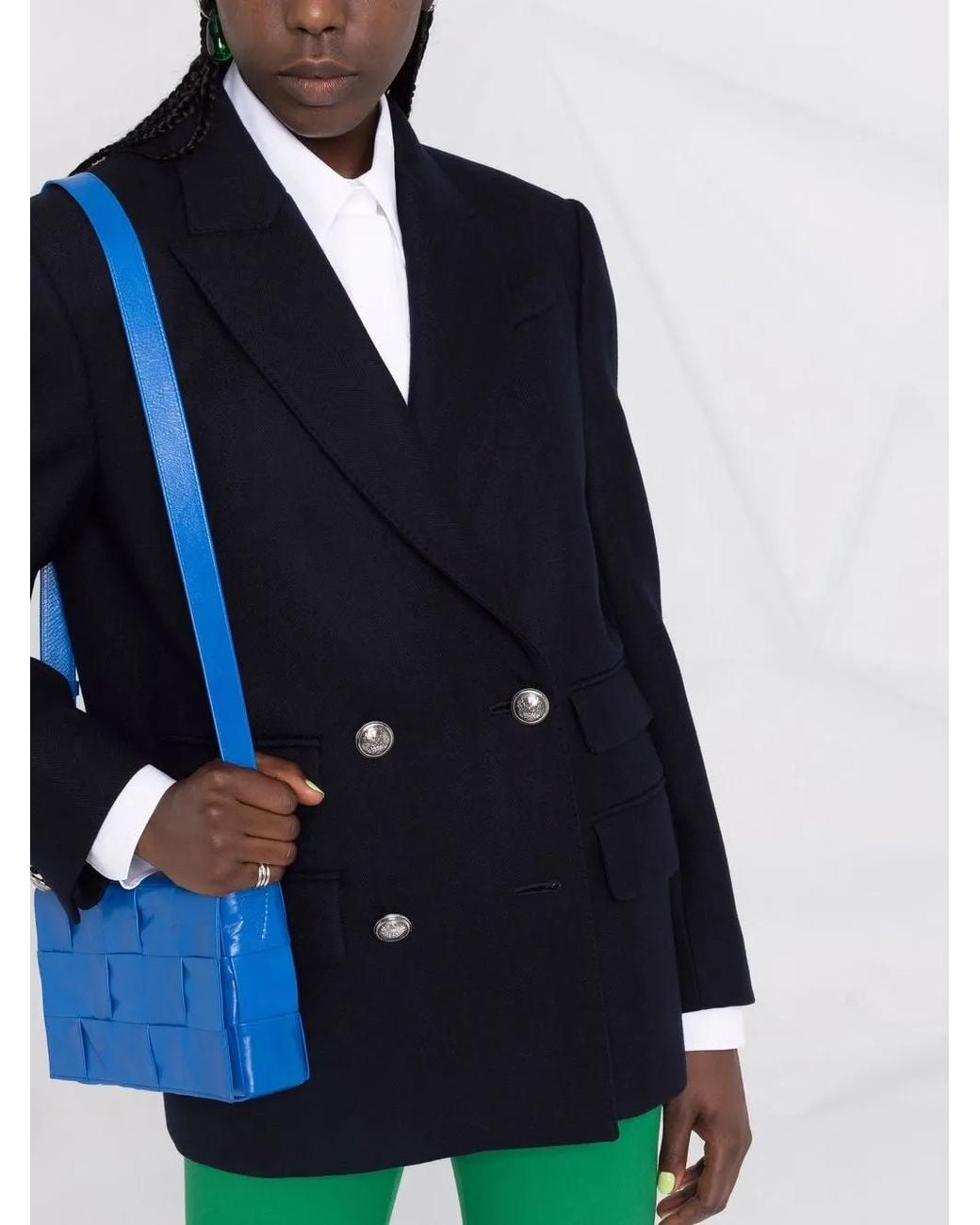 McQueen Blue Double-Breasted Wool-Blend Blazer