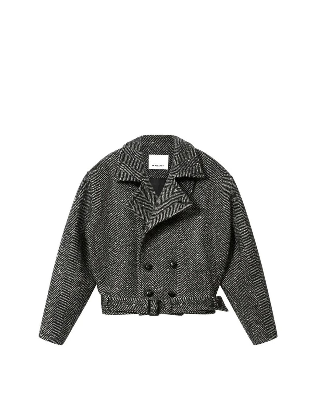 Isabel Marant Black Ethan Herringbone-Pattern Belted Coat for men