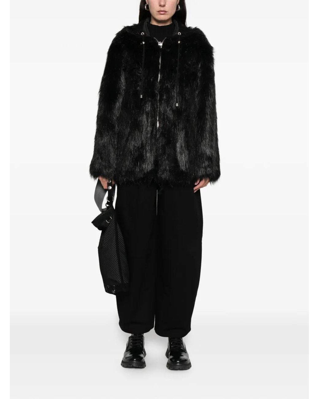 OPEN YY Reversible Faux Fur Hooded Jacket in Black | Lyst