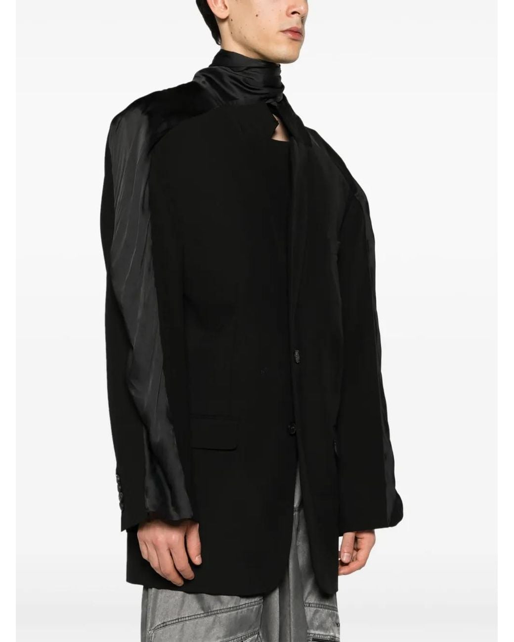 Y. Project Black Scarf-Detail Single-Breasted Blazer