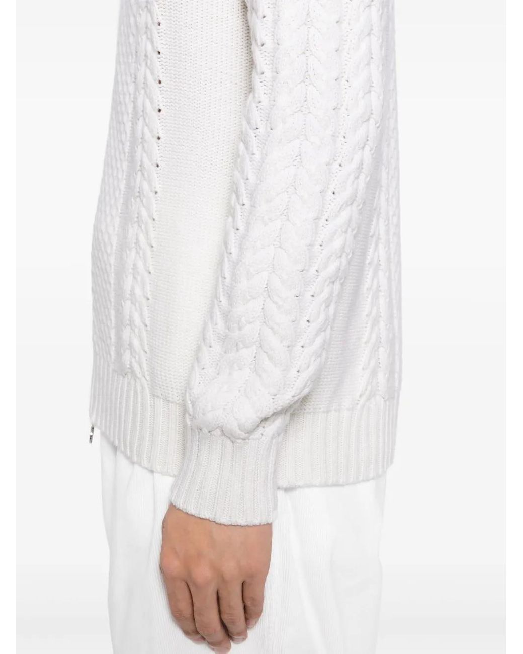 Kiton White Cable-Knit Cashmere Cardigan for men