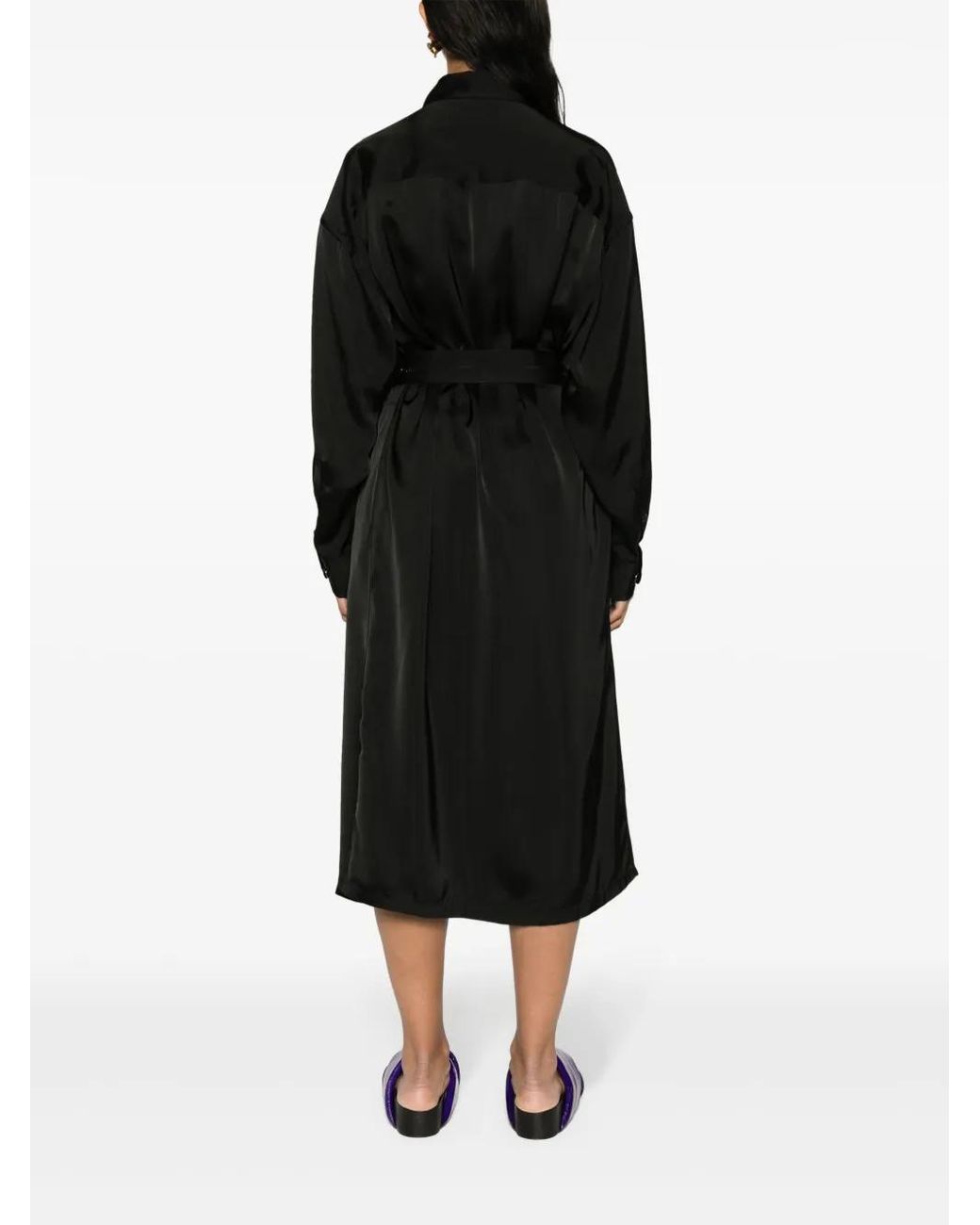 Fabiana Filippi Black Belted Satin Shirtdress